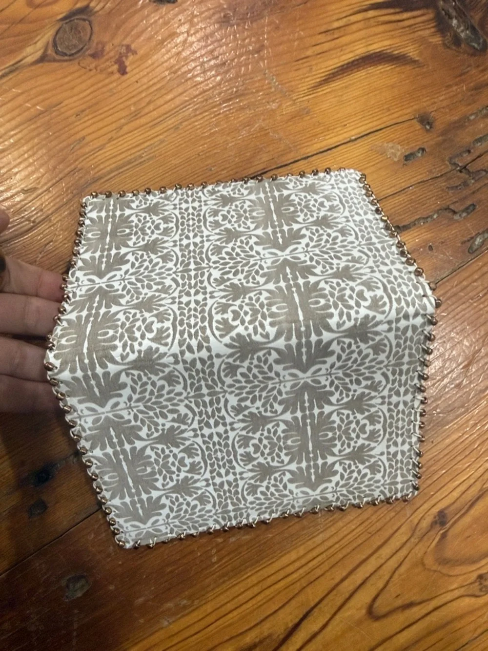 Anthropologie Cream Canvas Passport Sleeve with Gold Beaded Accent